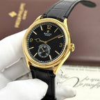 Rolex Perpetual 1908 Yellow Watch Black Dial Leather Strap 39mm