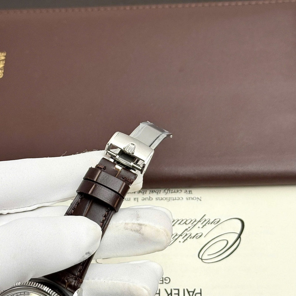 Rolex Perpetual 1908 Watch White Dial Leather Strap 39mm