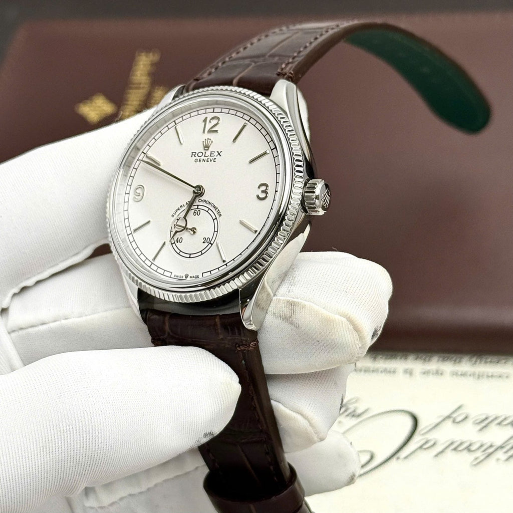 Rolex Perpetual 1908 Watch White Dial Leather Strap 39mm