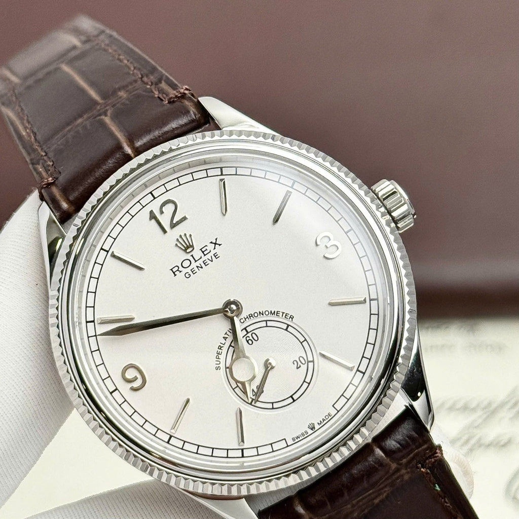 Rolex Perpetual 1908 Watch White Dial Leather Strap 39mm