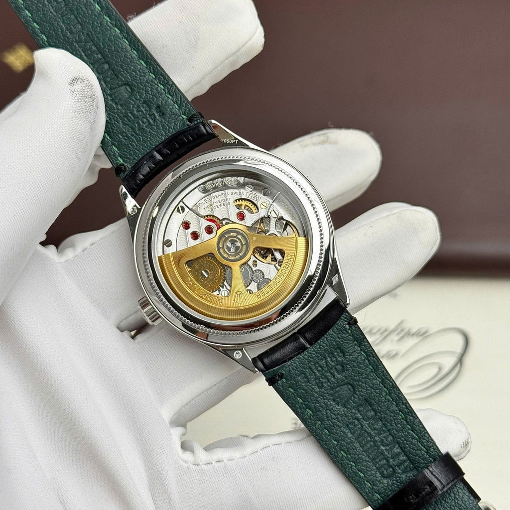 Rolex Perpetual 1908 Watch Tiffany Dial Leather Strap Black 39mm