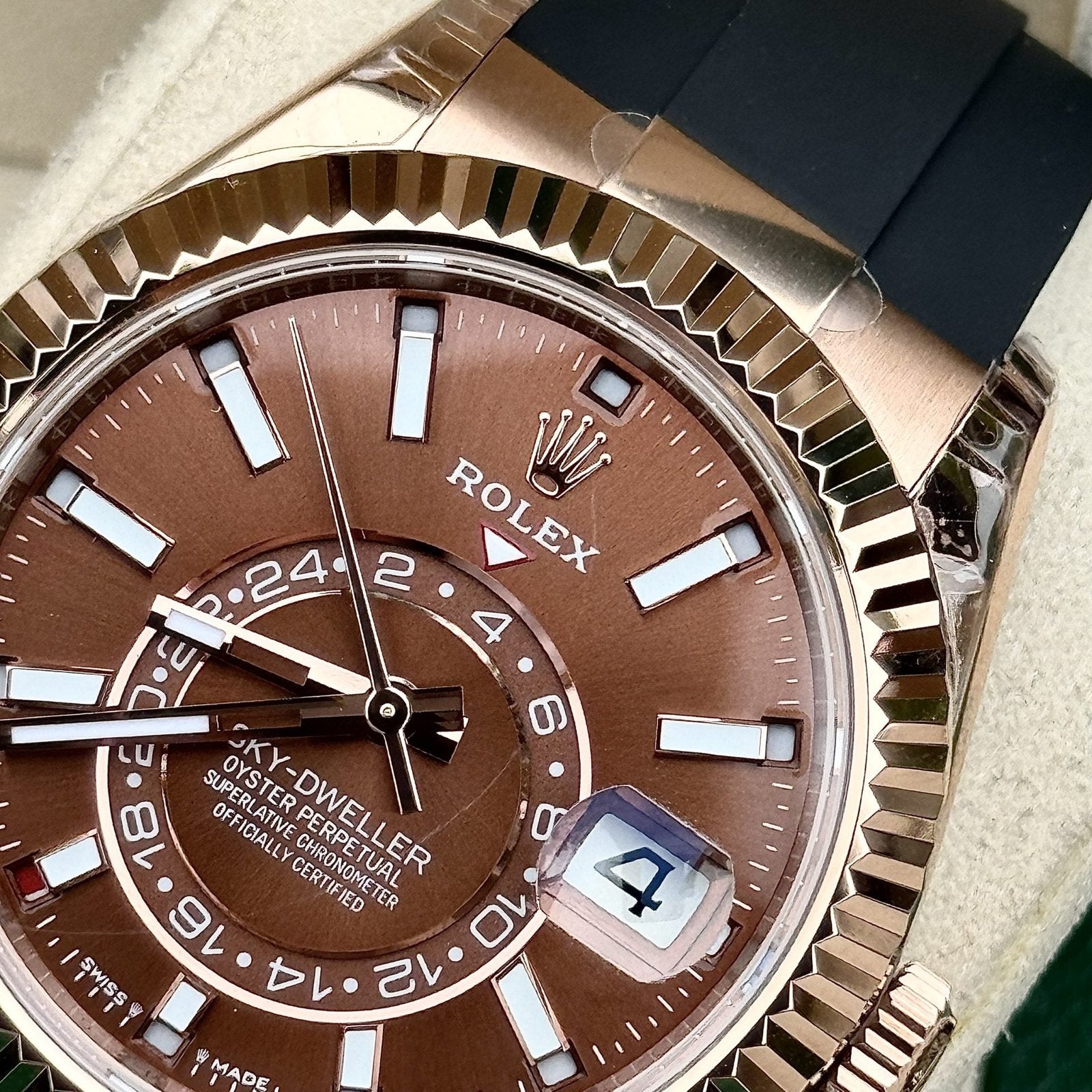 Rolex Watch Sky-Dweller 336235 Chocolate Dial Rubber Strap 42mm