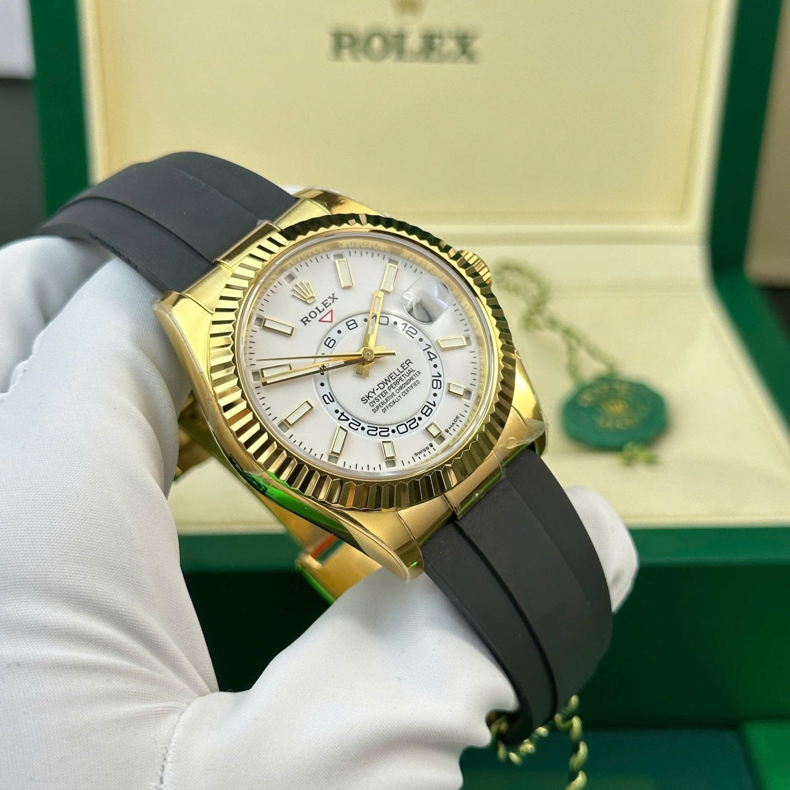 Rolex Sky-Dweller White Dial Watch Gold Plated 42mm