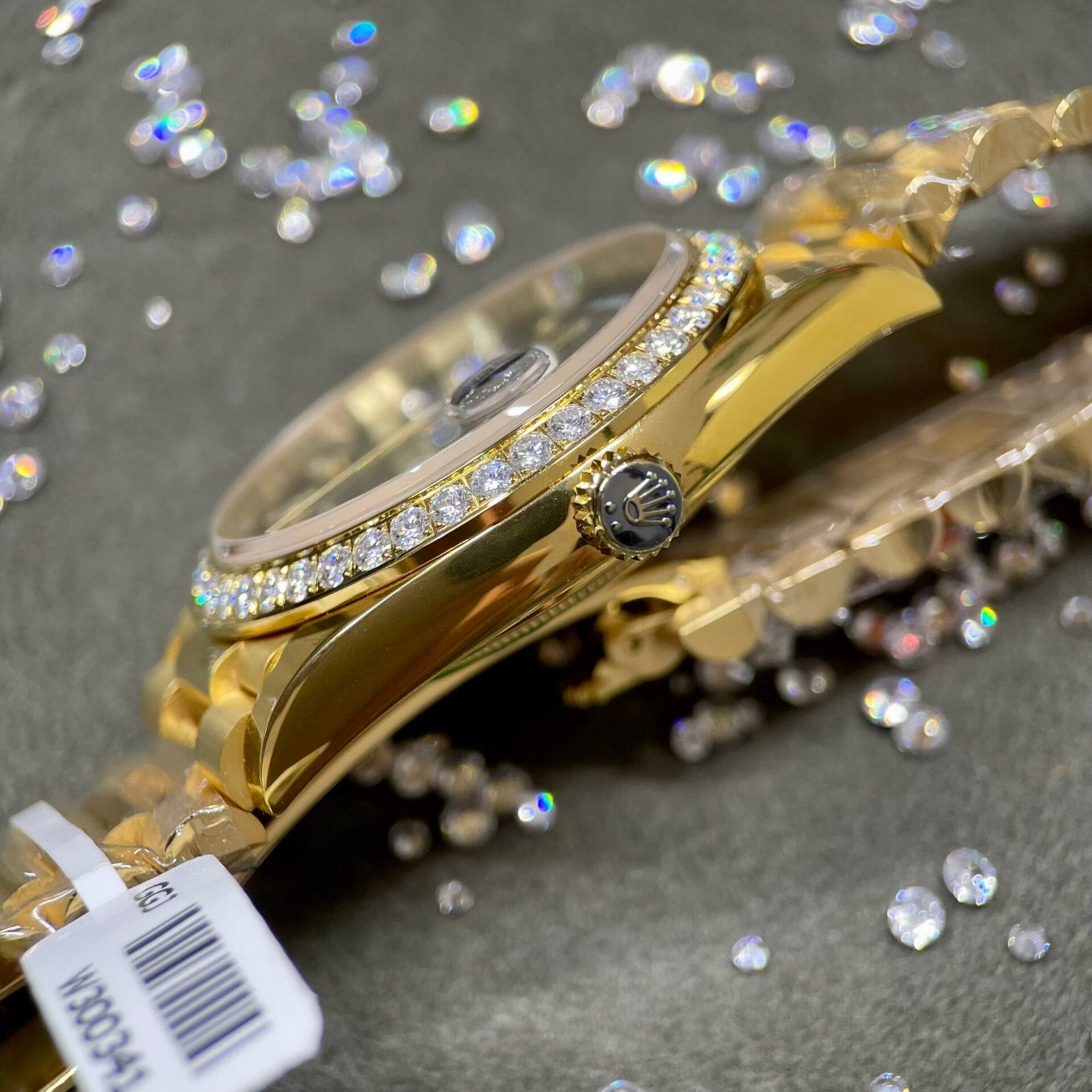 Rolex Day-Date Watch Yellow Dial Moissanite Diamonds 40mm