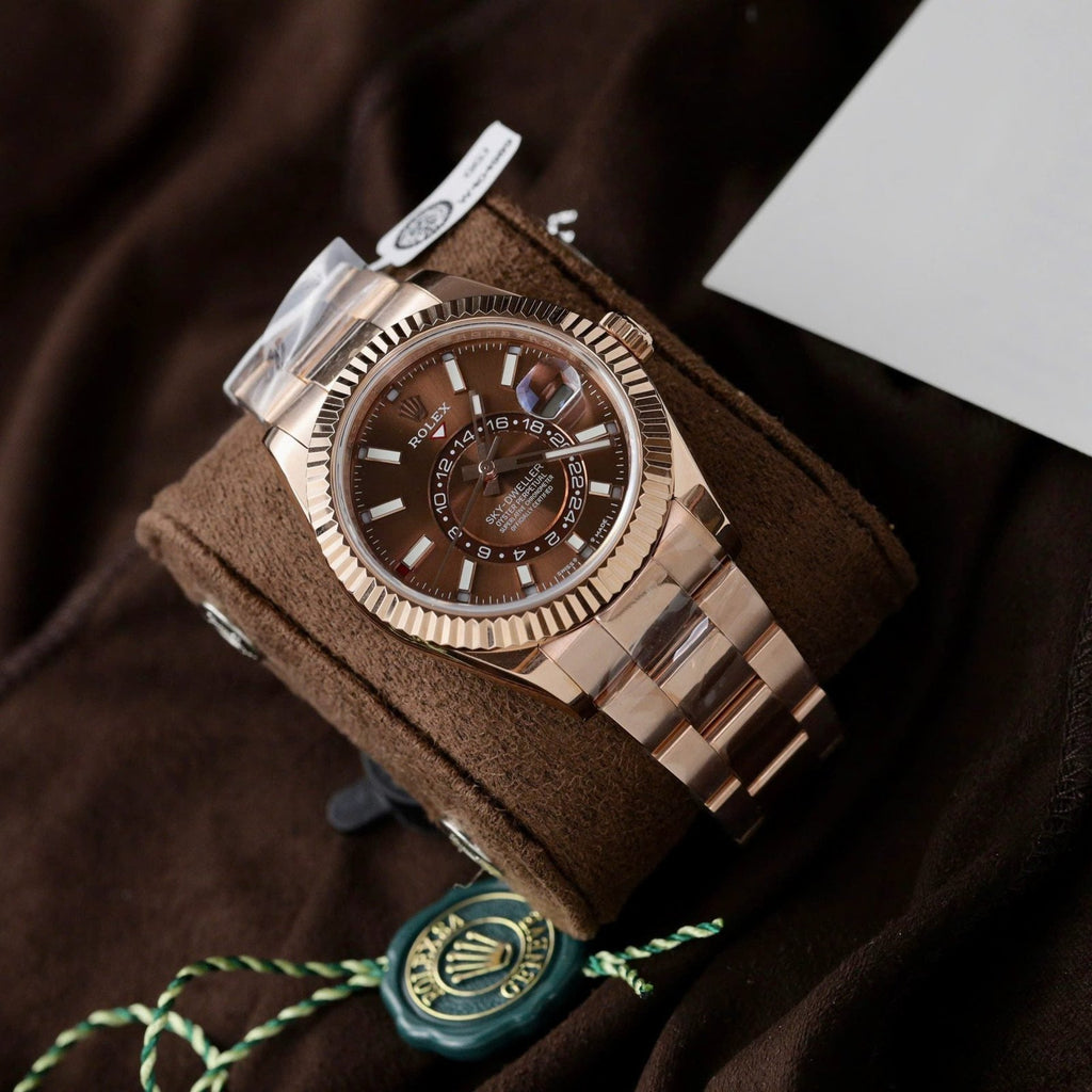 Rolex Sky-Dweller Chocolate Dial Watch 18K Gold Wrapped 42mm