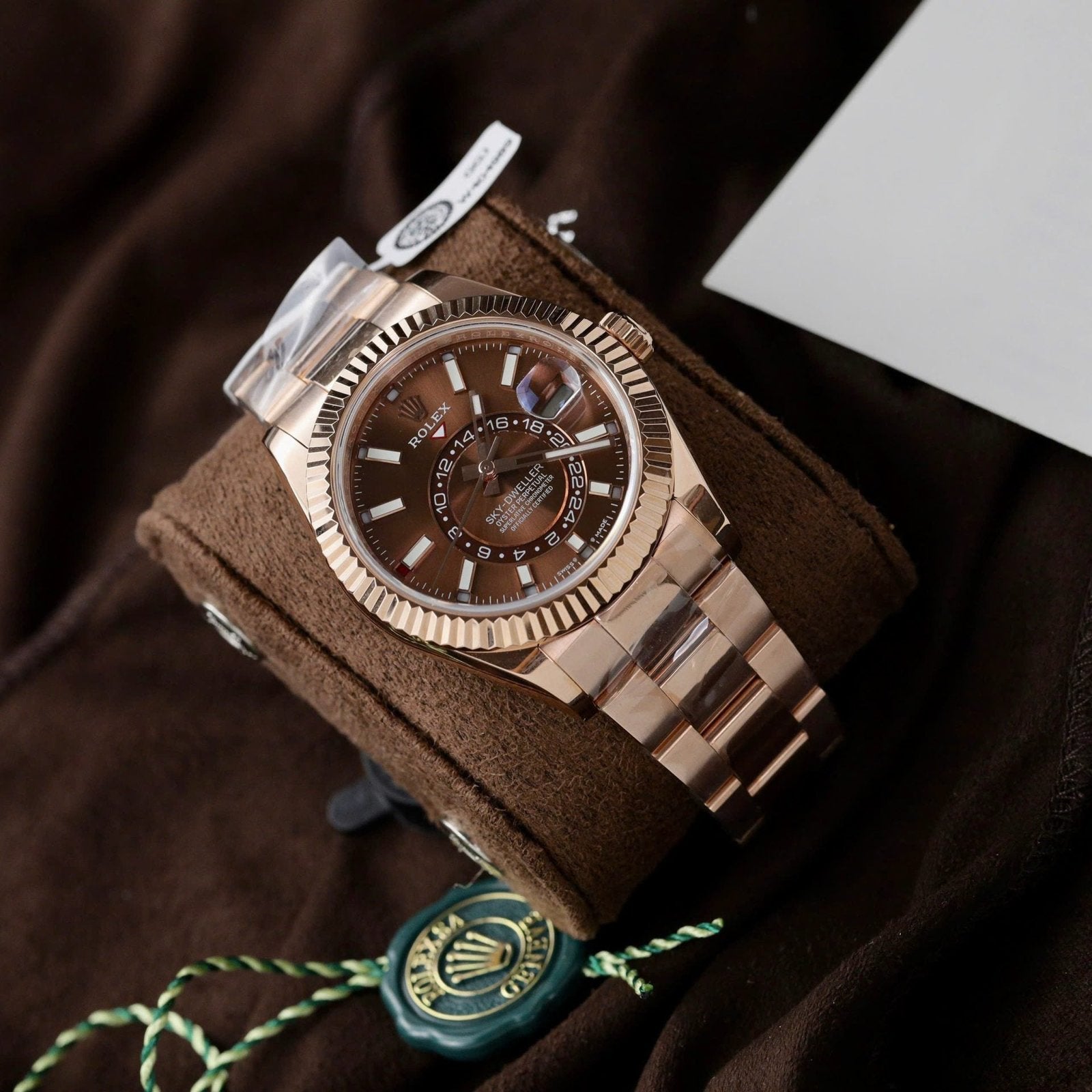 Rolex Sky-Dweller Chocolate Dial Watch 18K Gold Wrapped 42mm