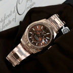 Rolex Sky-Dweller Chocolate Dial Watch 18K Gold Wrapped 42mm