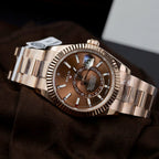 Rolex Sky-Dweller Chocolate Dial Watch 18K Gold Wrapped 42mm