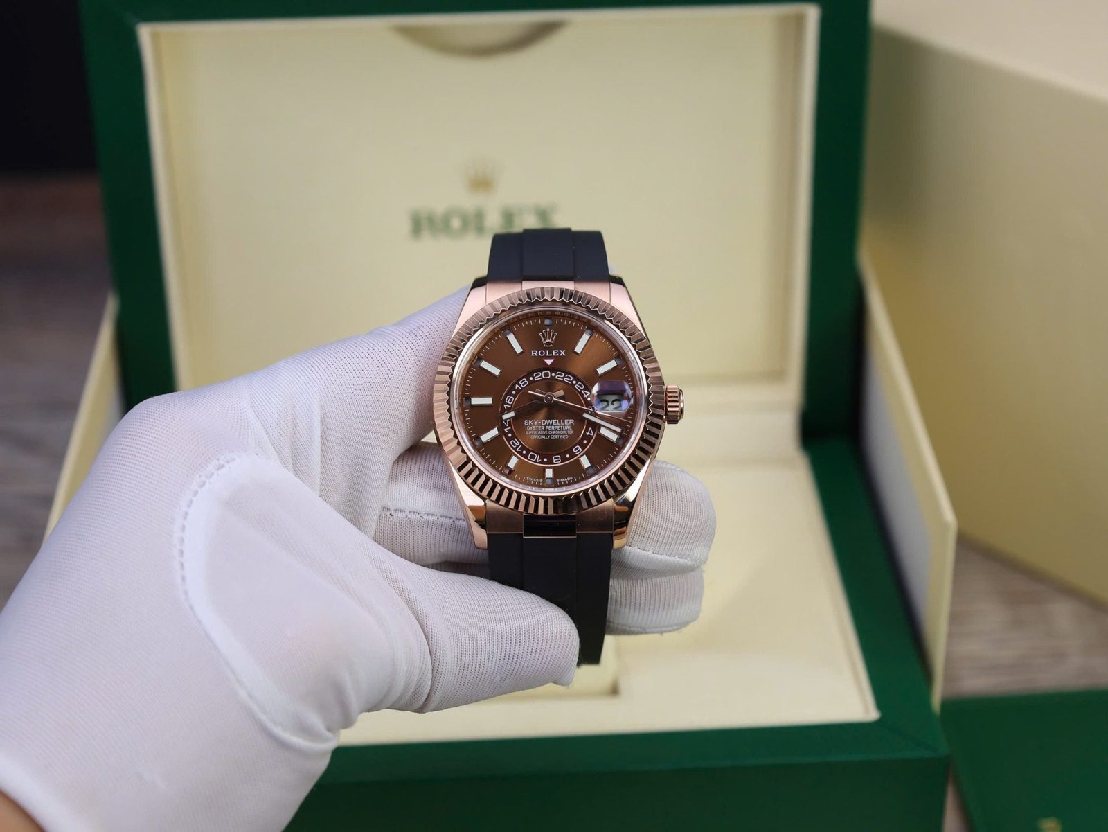 Rolex Sky-Dweller M336235 Gold Wrapped Chocolate Dial 42mm