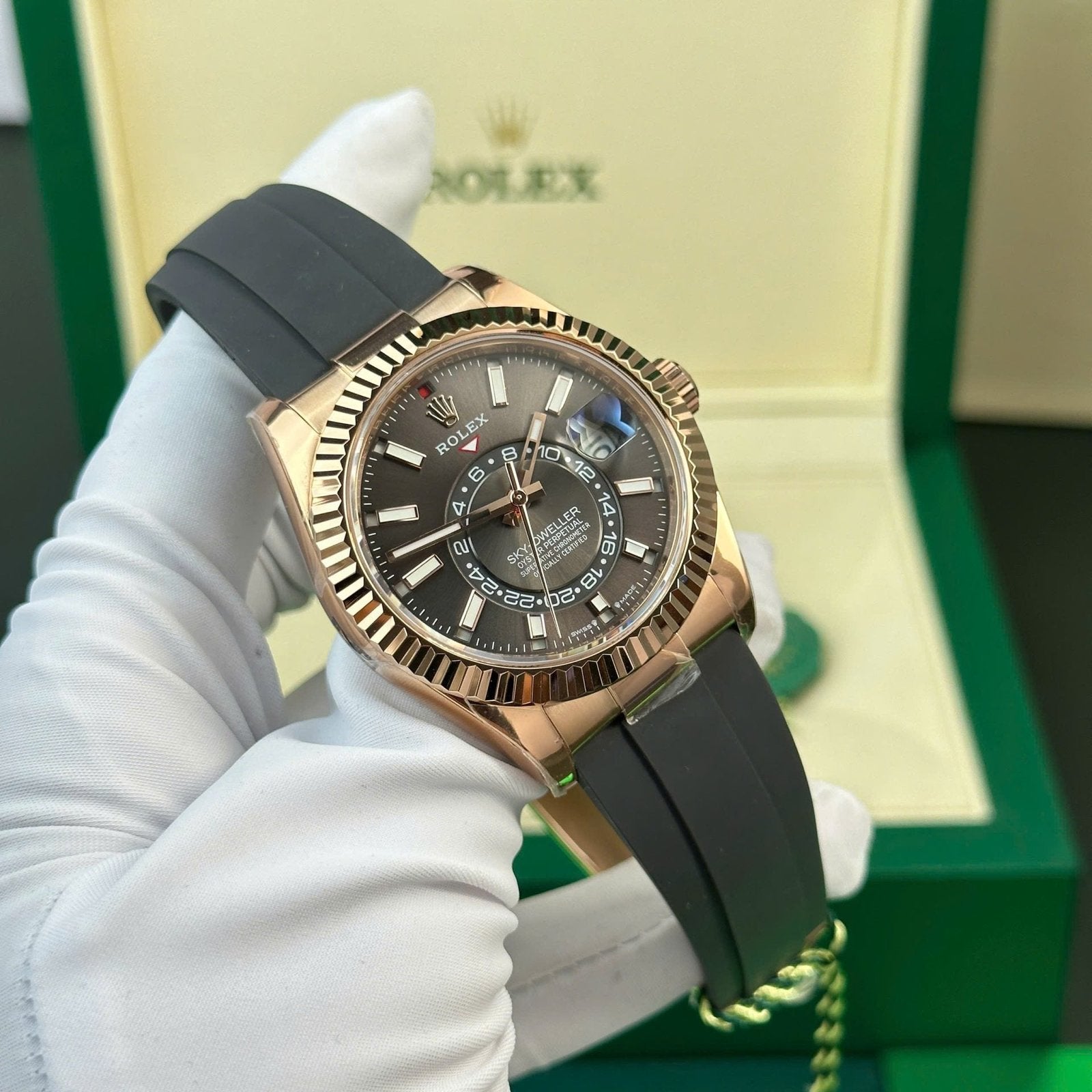 Rolex Sky-Dweller Gray Dial Watch Rose Gold Plated 42mm