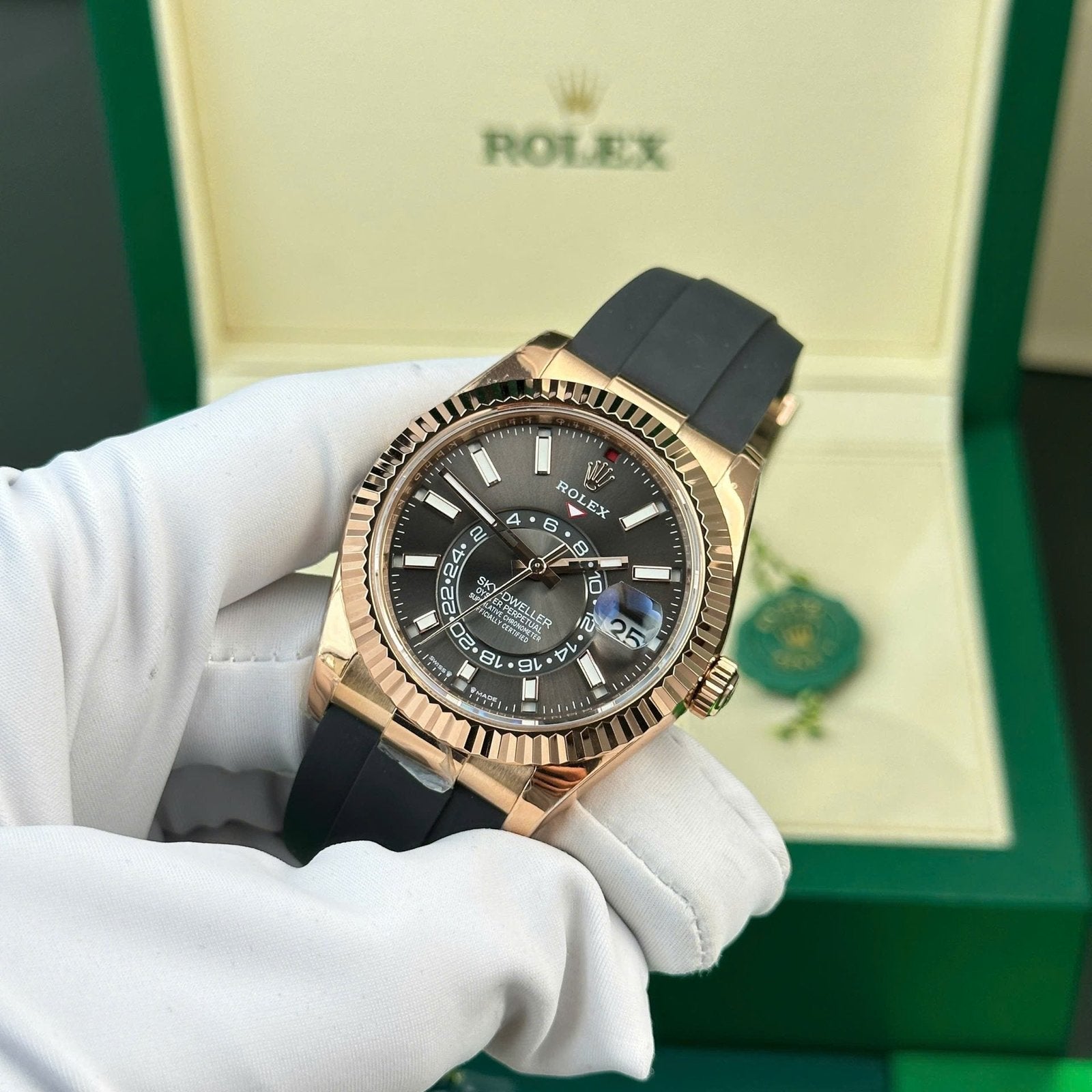Rolex Sky-Dweller Gray Dial Watch Rose Gold Plated 42mm