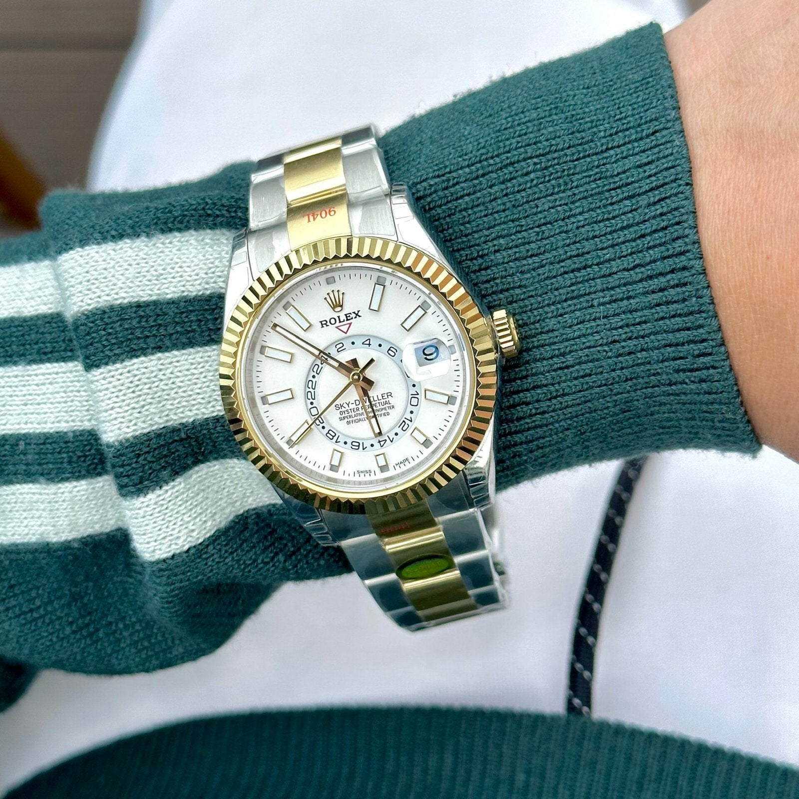 Rolex Sky-Dweller Watch White Dial Demi Oyster Strap 41mm