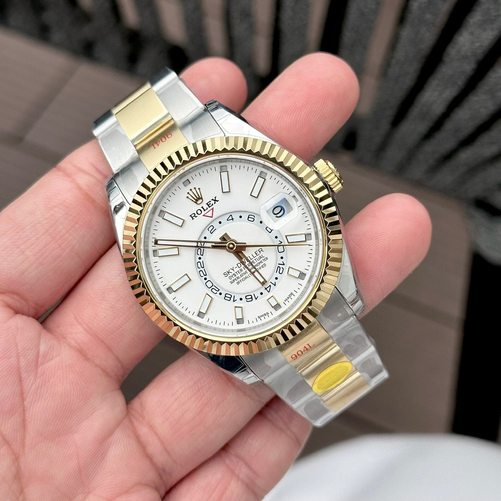 Rolex Sky-Dweller Watch White Dial Demi Oyster Strap 41mm