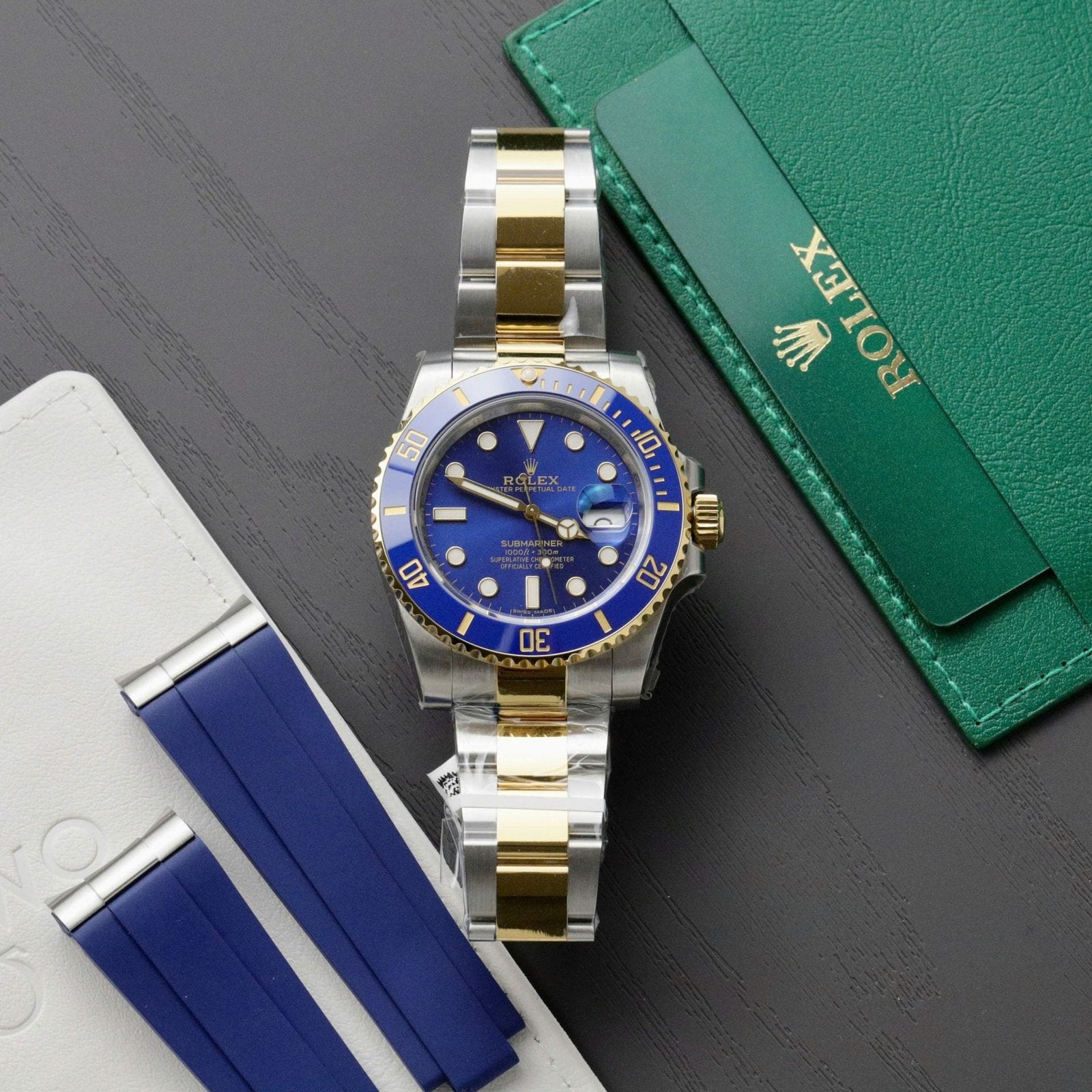 Rolex Submariner Dial Blue Watch Gold Wrapped 40mm