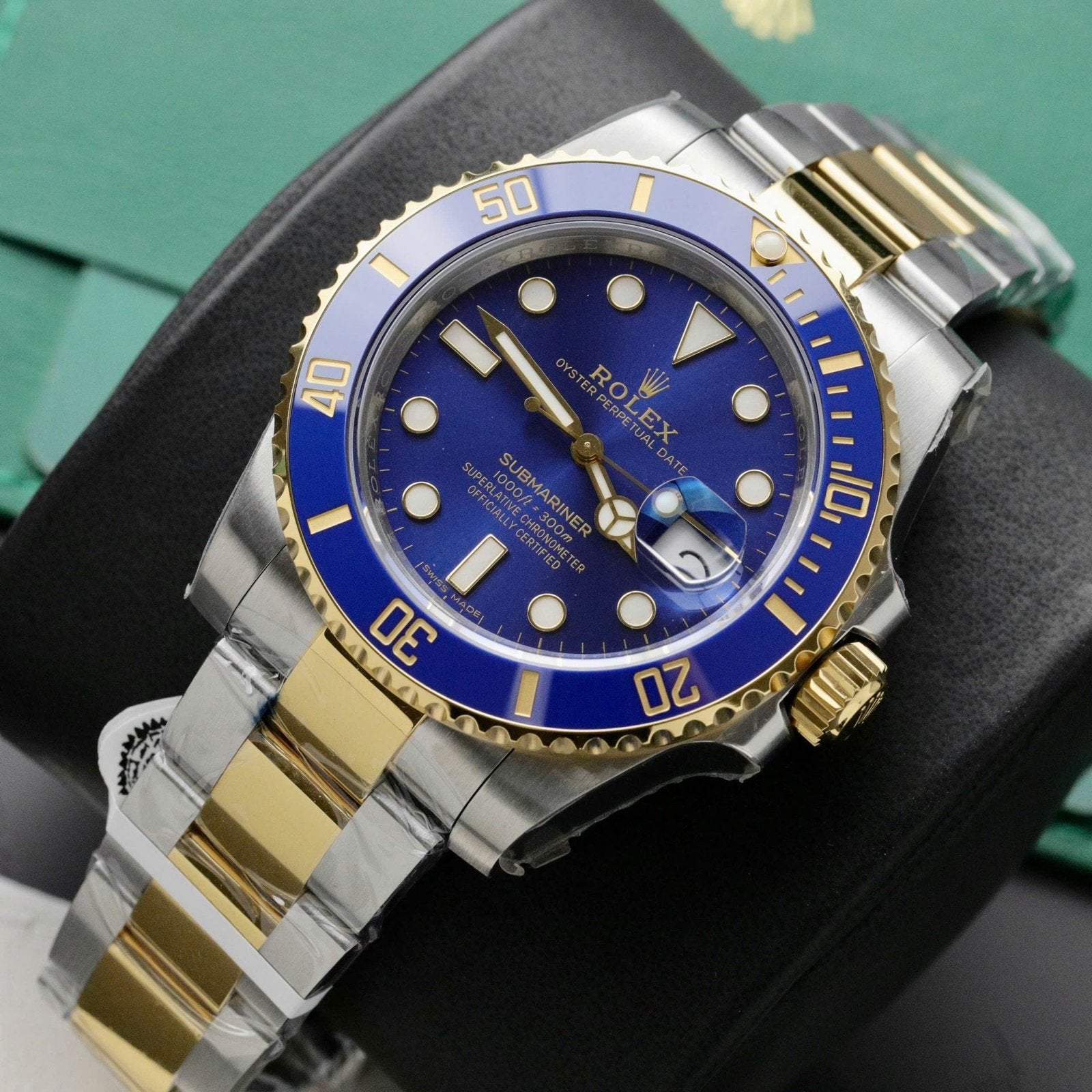 Rolex Submariner Dial Blue Watch Gold Wrapped 40mm
