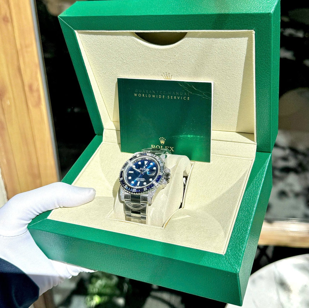 Rolex Submariner Blue Dial Watch Moissanite Diamonds + Synthetic Sapphire 41mm