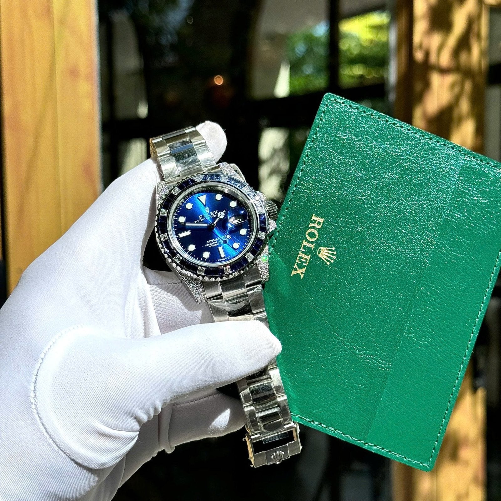 Rolex Submariner Blue Dial Watch Moissanite Diamonds + Synthetic Sapphire 41mm