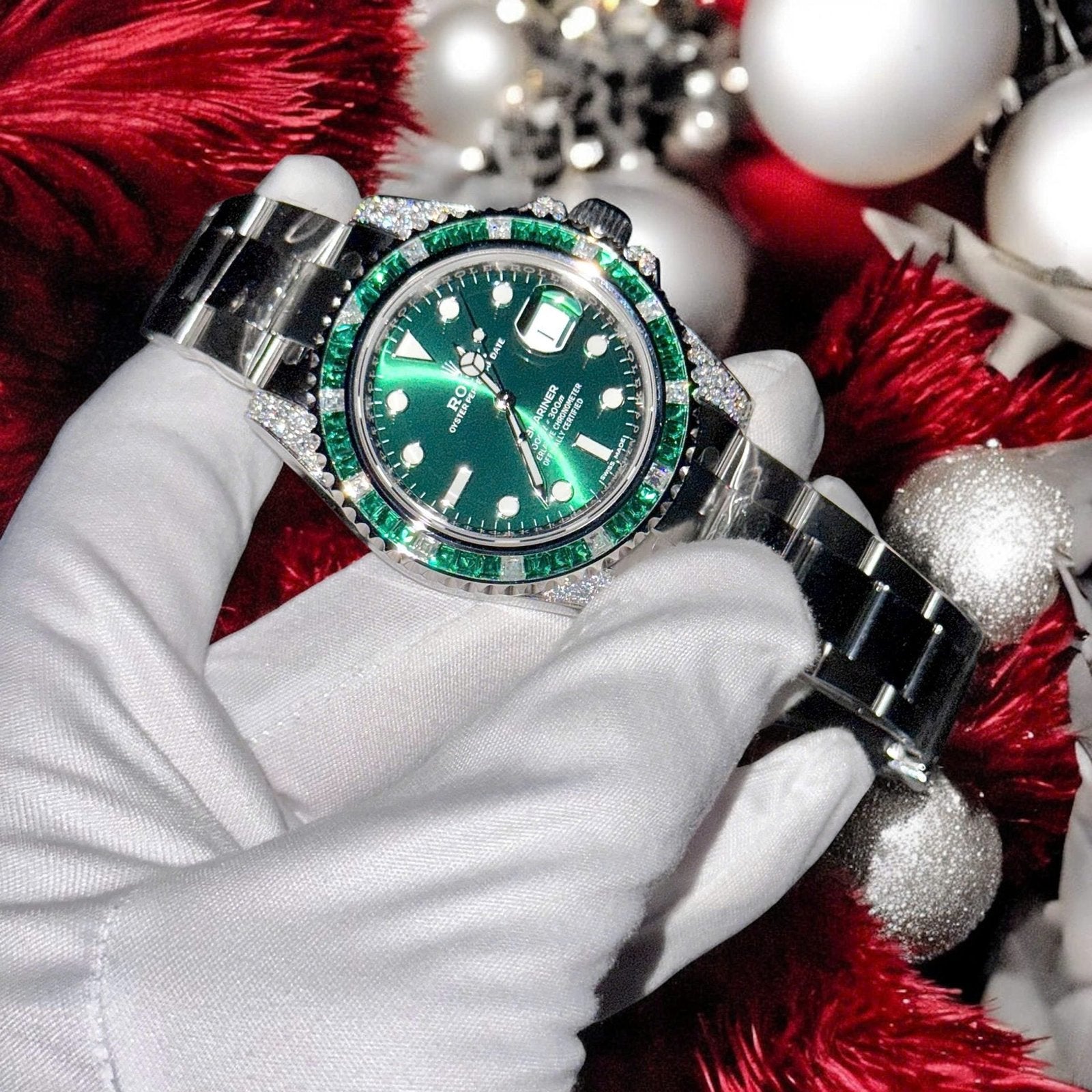 Rolex Submariner Green Dial Watch Diamonds Moissanite + Synthetic Sapphire 41mm