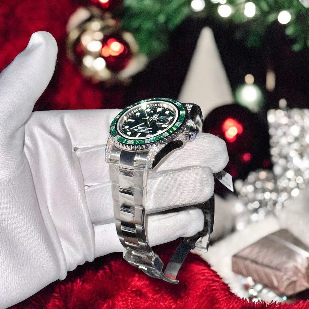 Rolex Submariner Green Dial Watch Diamonds Moissanite + Synthetic Sapphire 41mm