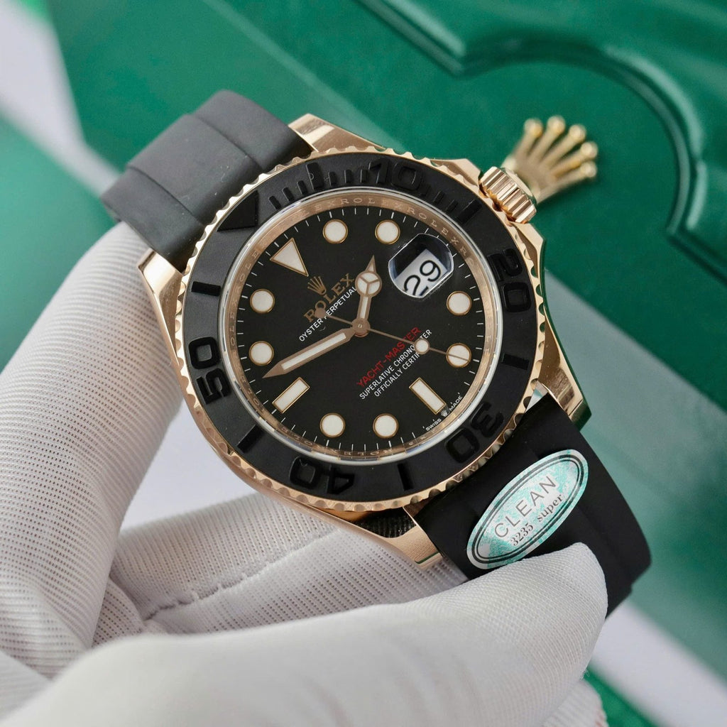 Rolex Yacht 18K Rose Gold Case Watch Black Dial 40mm