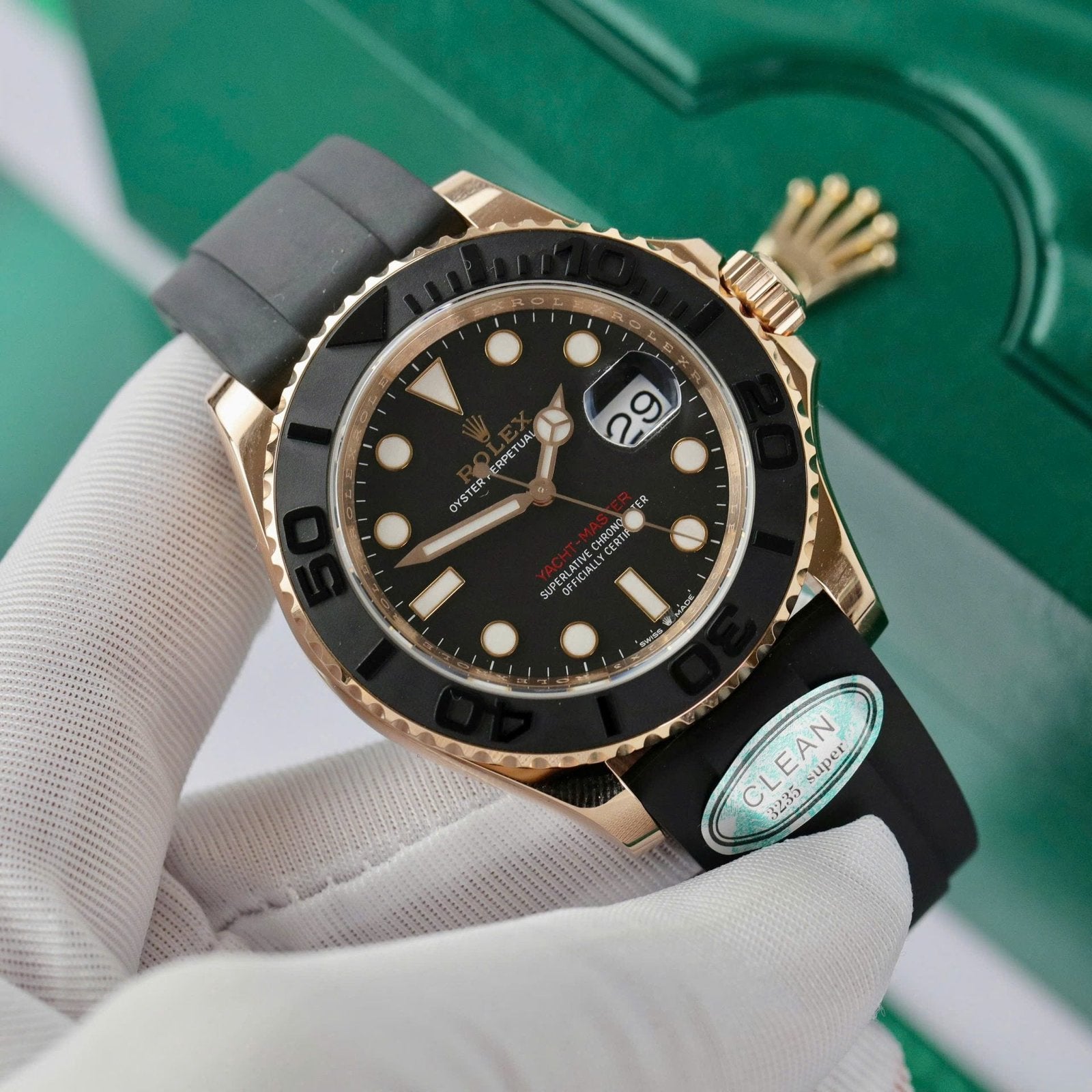 Rolex Yacht 18K Rose Gold Case Watch Black Dial 40mm