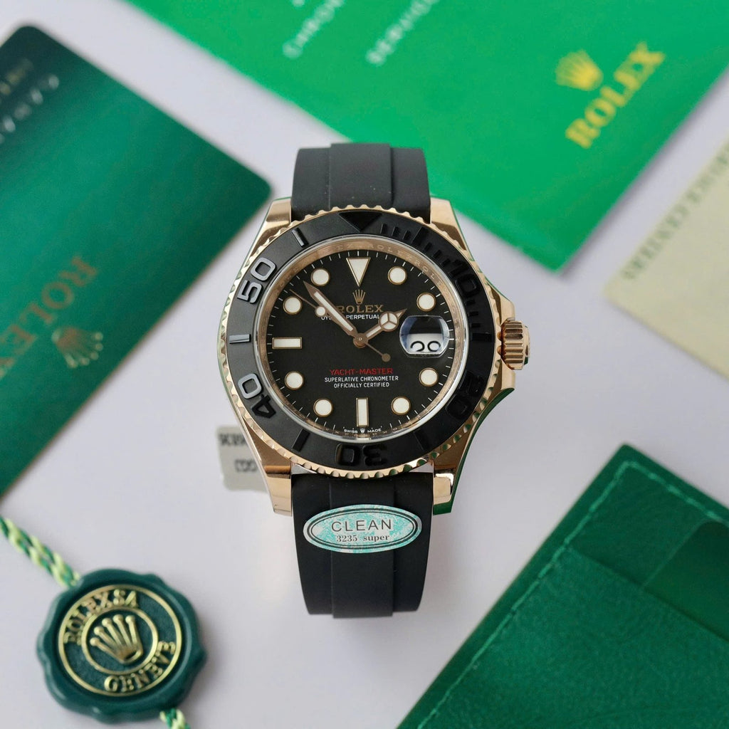 Rolex Yacht 18K Rose Gold Case Watch Black Dial 40mm