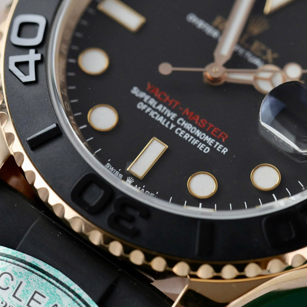 Rolex Yacht 18K Rose Gold Case Watch Black Dial 40mm