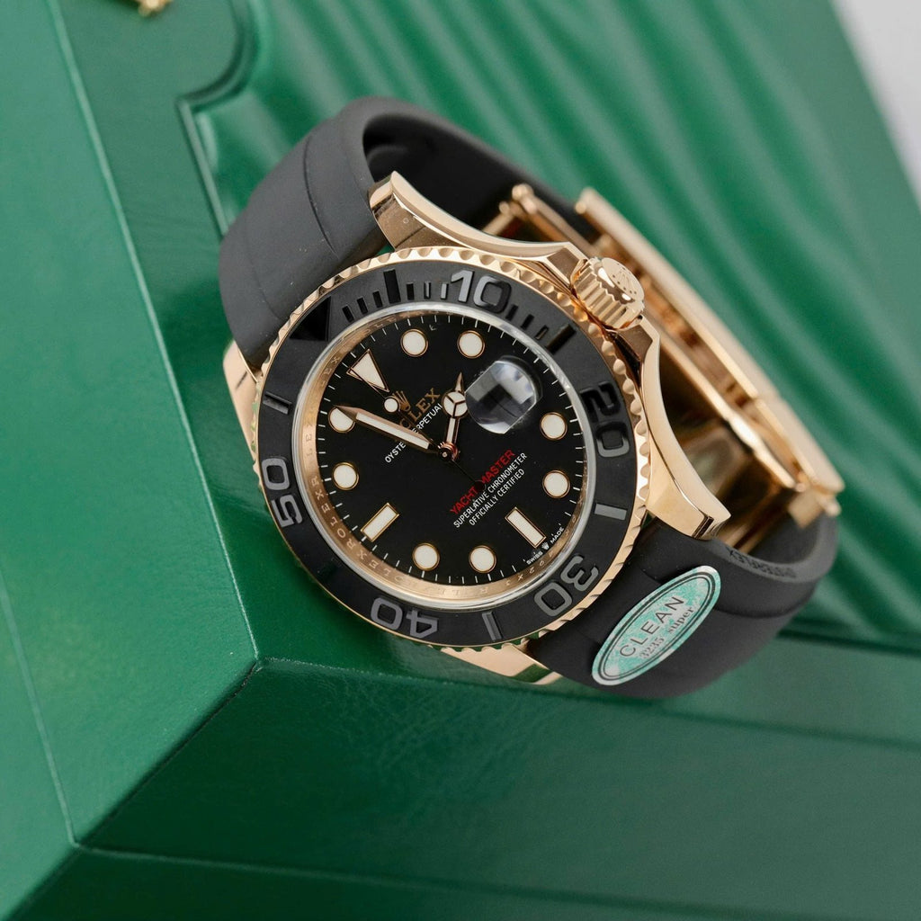 Rolex Yacht 18K Rose Gold Case Watch Black Dial 40mm