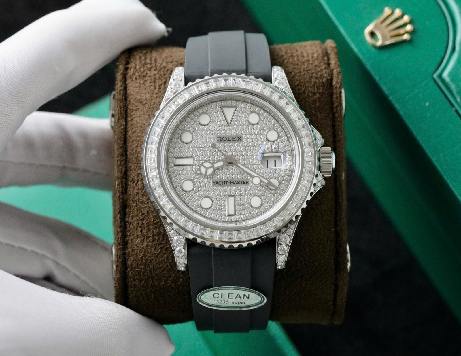 Rolex Yacht Watch Full Diamond Moissanite Rubber Strap 42mm