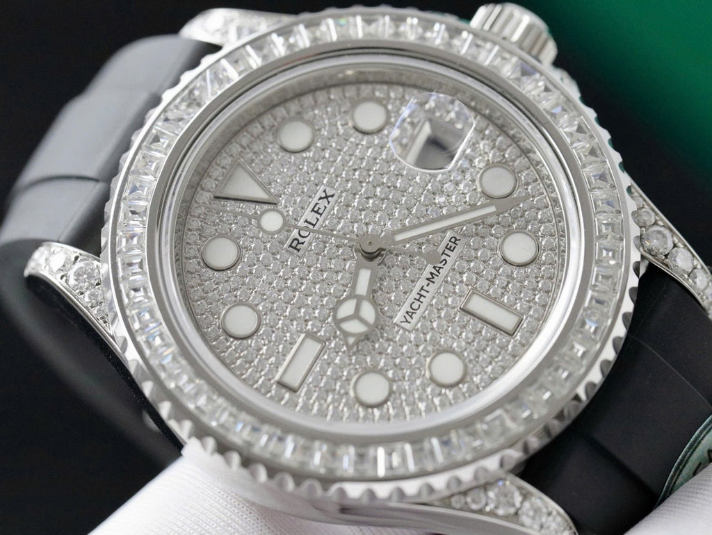 Rolex Yacht Watch Full Diamond Moissanite Rubber Strap 42mm