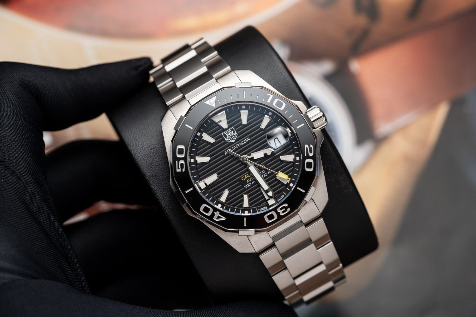 Tag Heuer Watch Aquarace Black Dial Motif Raye 43mm