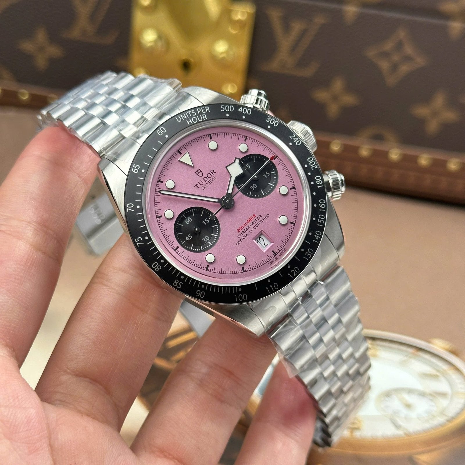 Tudor Black Bay Chronograph Watch Pink Dial Metal Wire 41mm