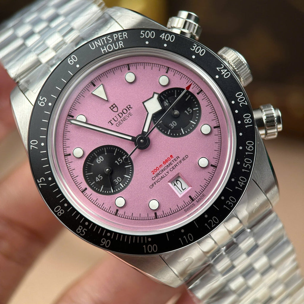 Tudor Black Bay Chronograph Watch Pink Dial Metal Wire 41mm
