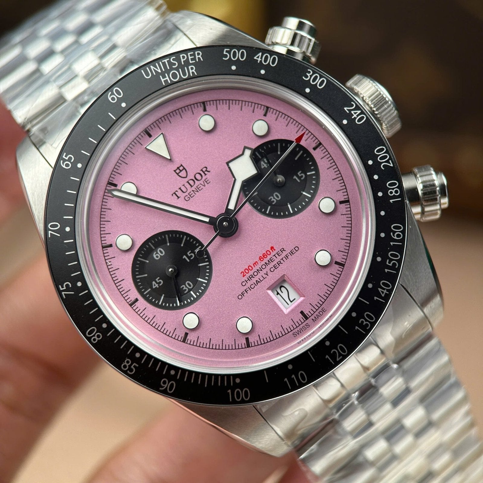 Tudor Black Bay Chronograph Watch Pink Dial Metal Wire 41mm