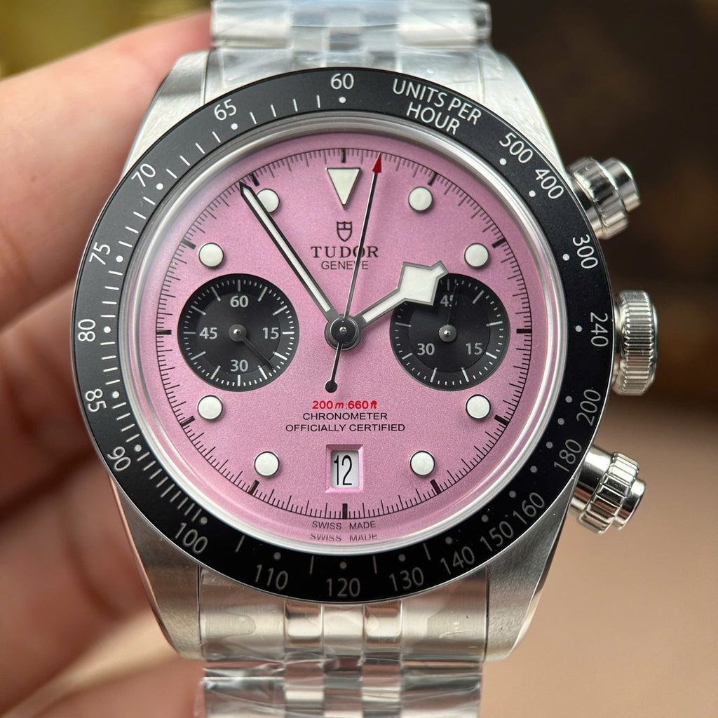 Tudor Black Bay Chronograph Watch Pink Dial Metal Wire 41mm