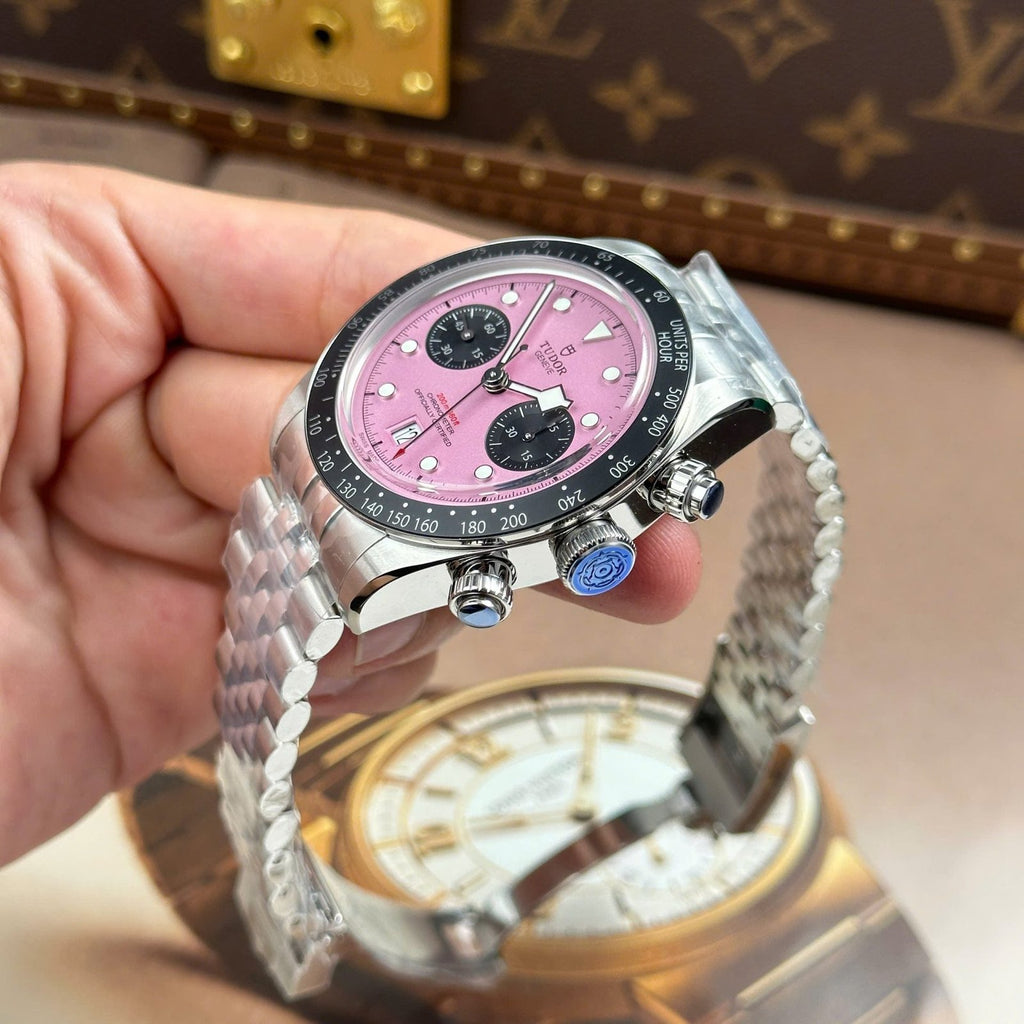 Tudor Black Bay Chronograph Watch Pink Dial Metal Wire 41mm