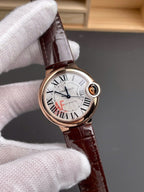 Cartier Good Watch Ballon Bleu De WJBB0040 Women’s Brown Leather Strap 33mm