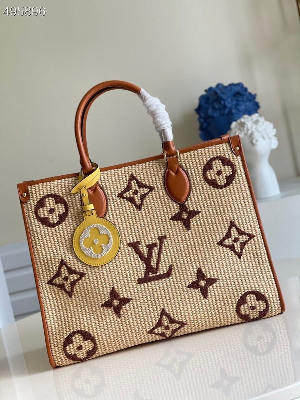 Louis Vuitton OnTheGo MM Bag 35cm Raffia/Cowhide Leather Spring/Summer Collection M57707 Tan