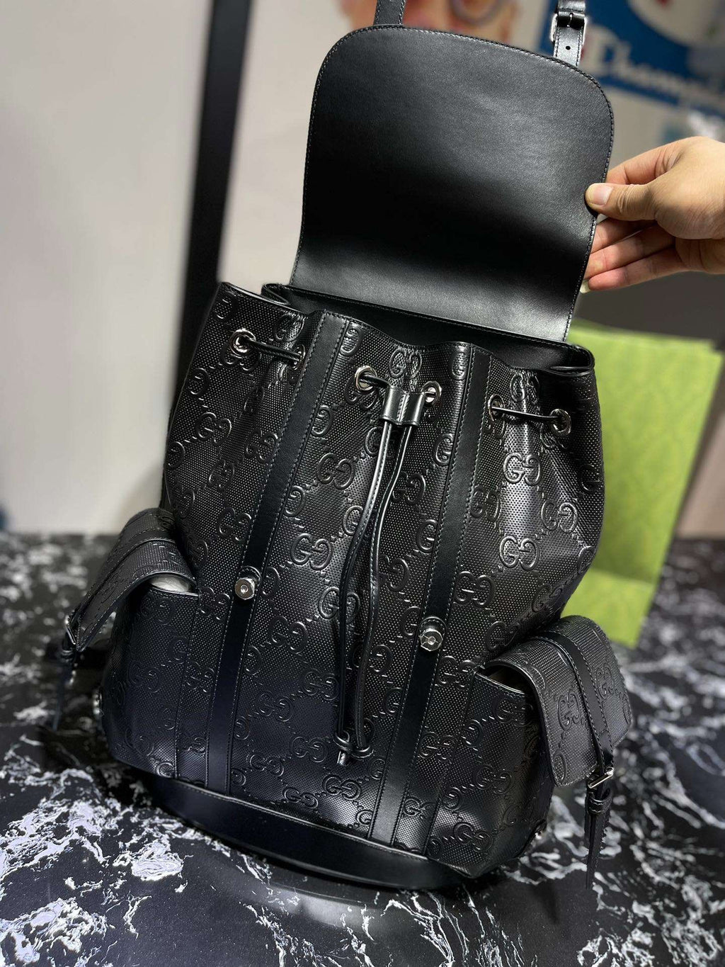 Gucci Embossed Backpack GG Black For Men 41cm / 16.1in