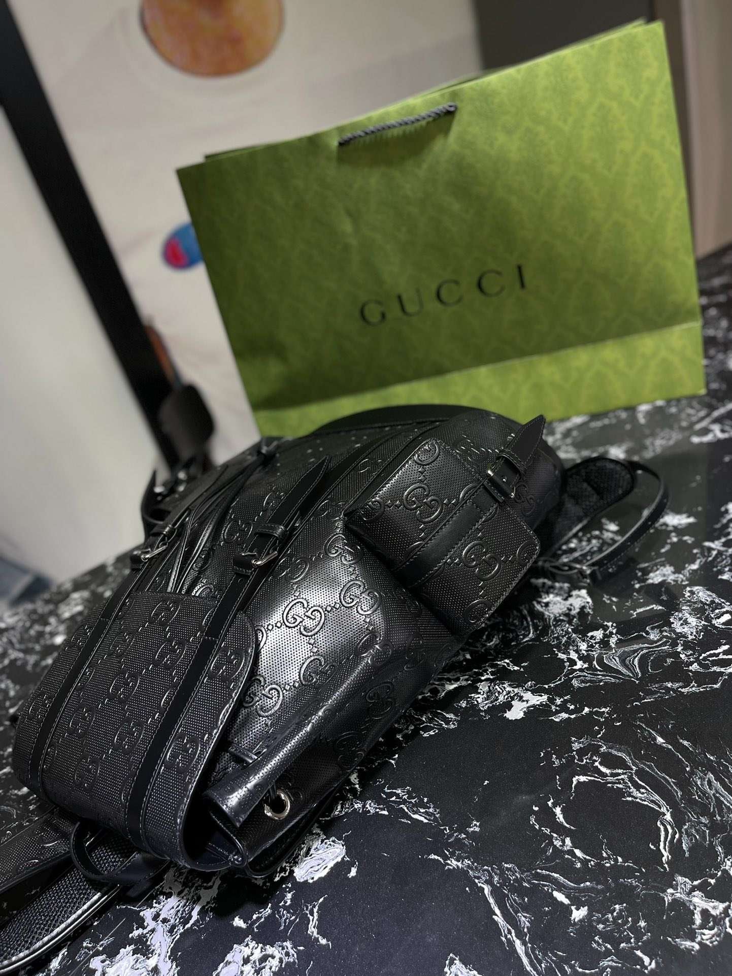 Gucci Embossed Backpack GG Black For Men 41cm / 16.1in