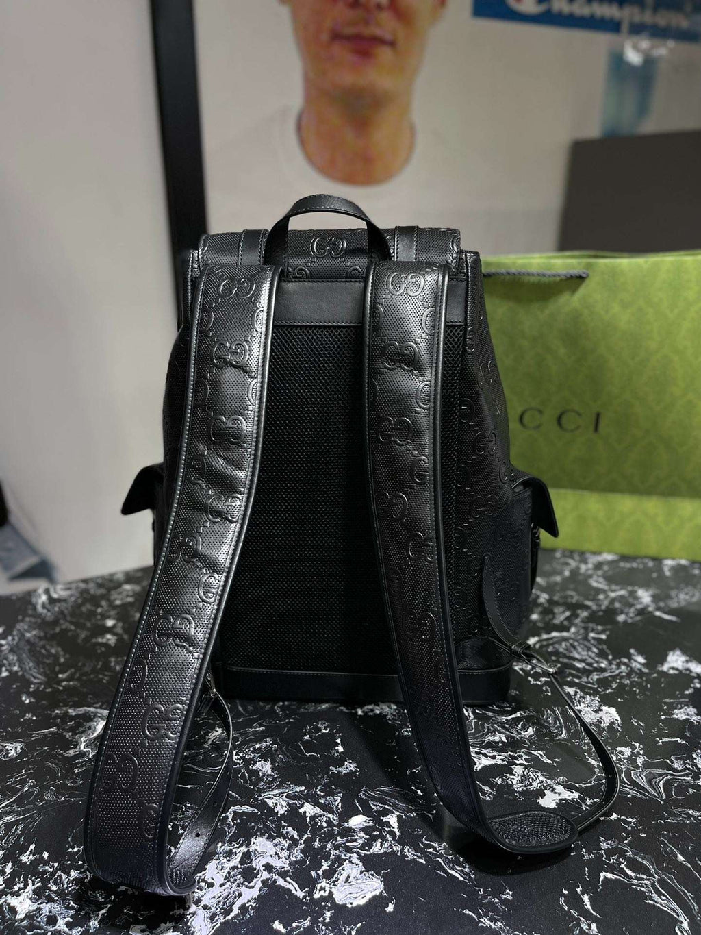 Gucci Embossed Backpack GG Black For Men 41cm / 16.1in