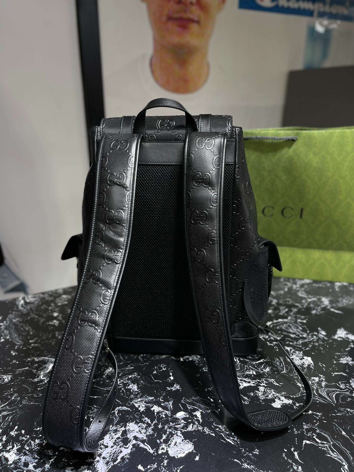 Gucci Embossed Backpack GG Black For Men 41cm / 16.1in