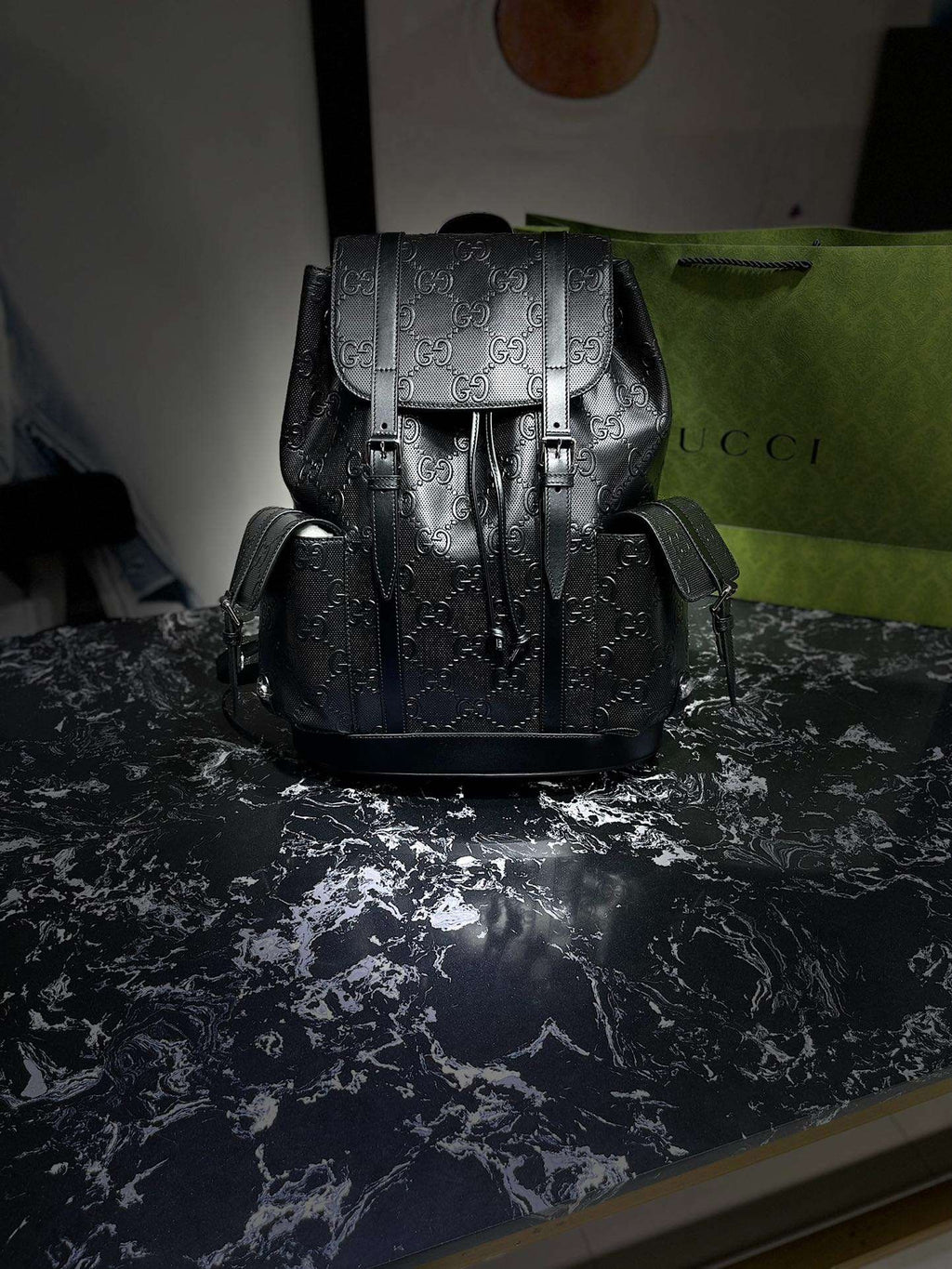 Gucci Embossed Backpack GG Black For Men 41cm / 16.1in