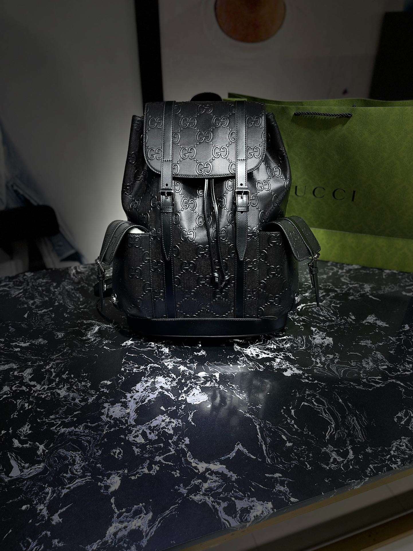 Gucci Embossed Backpack GG Black For Men 41cm / 16.1in