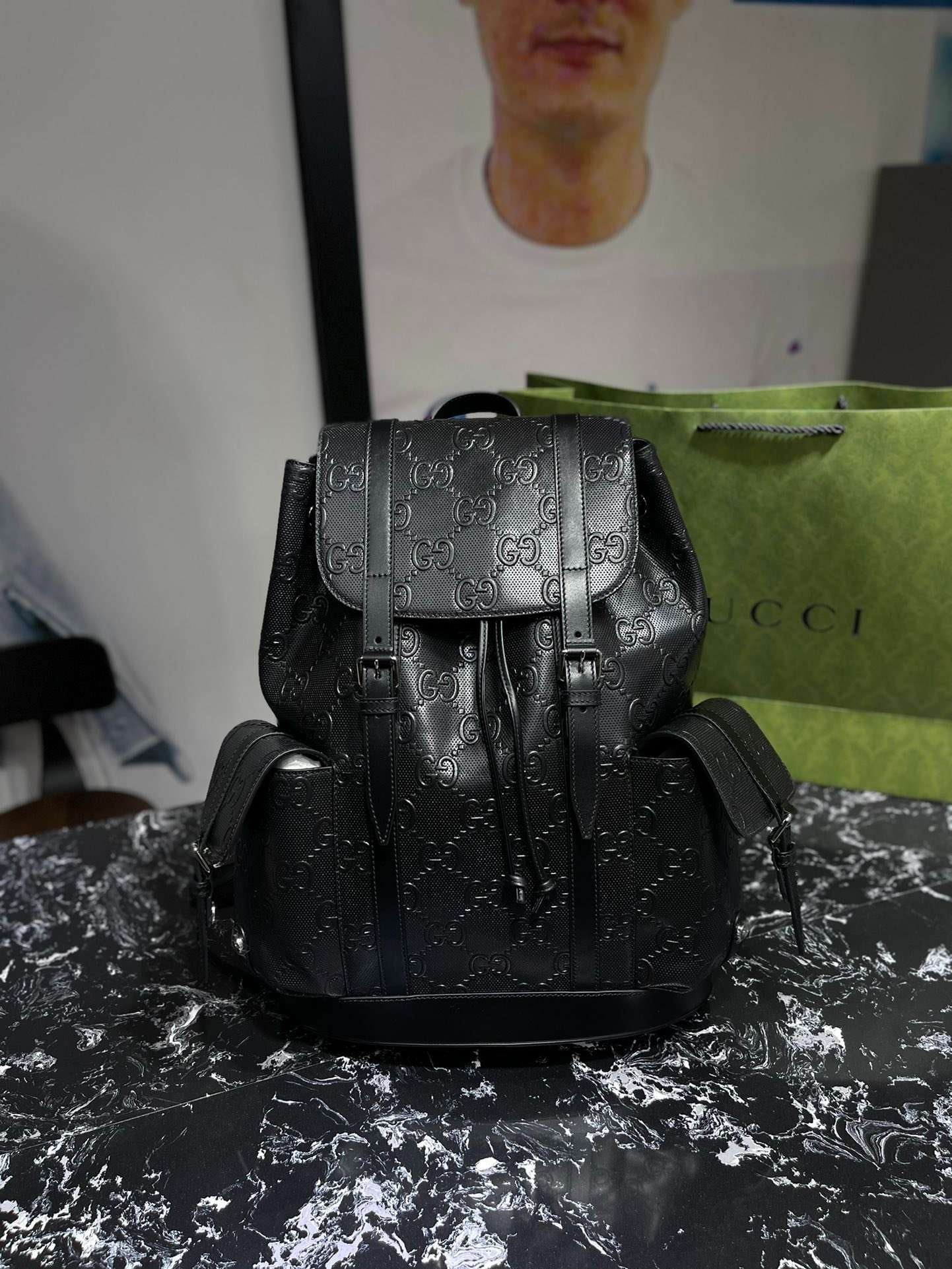 Gucci Embossed Backpack GG Black For Men 41cm / 16.1in