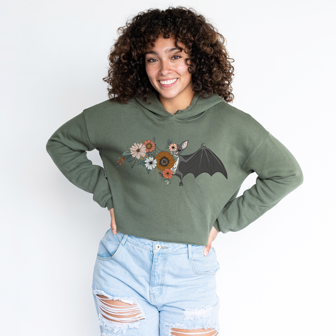 Floral Bat Crop Hoodie