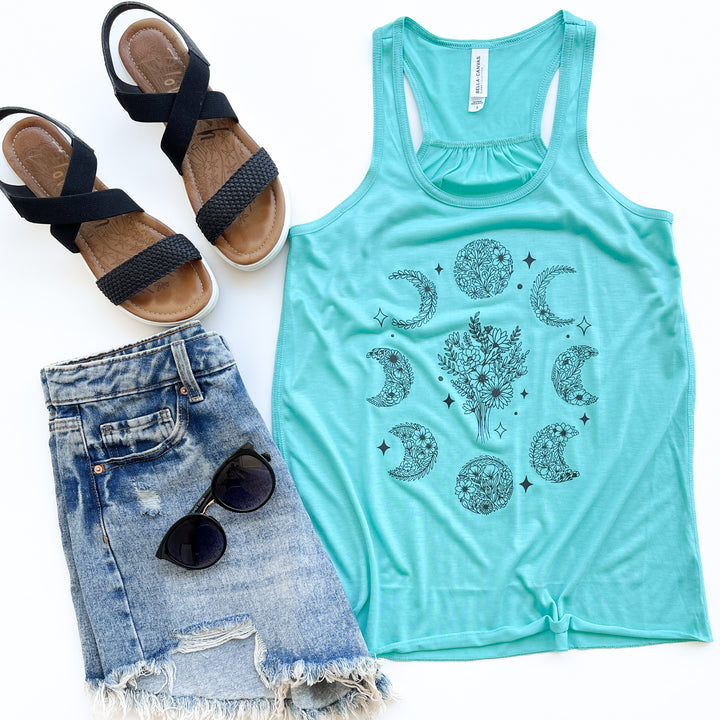 Floral Moon Phase Teal Flowy Tank