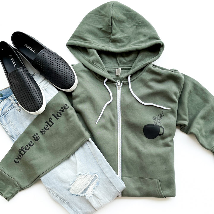 Floral Mug Coffee and Self Love Zip Hoodie