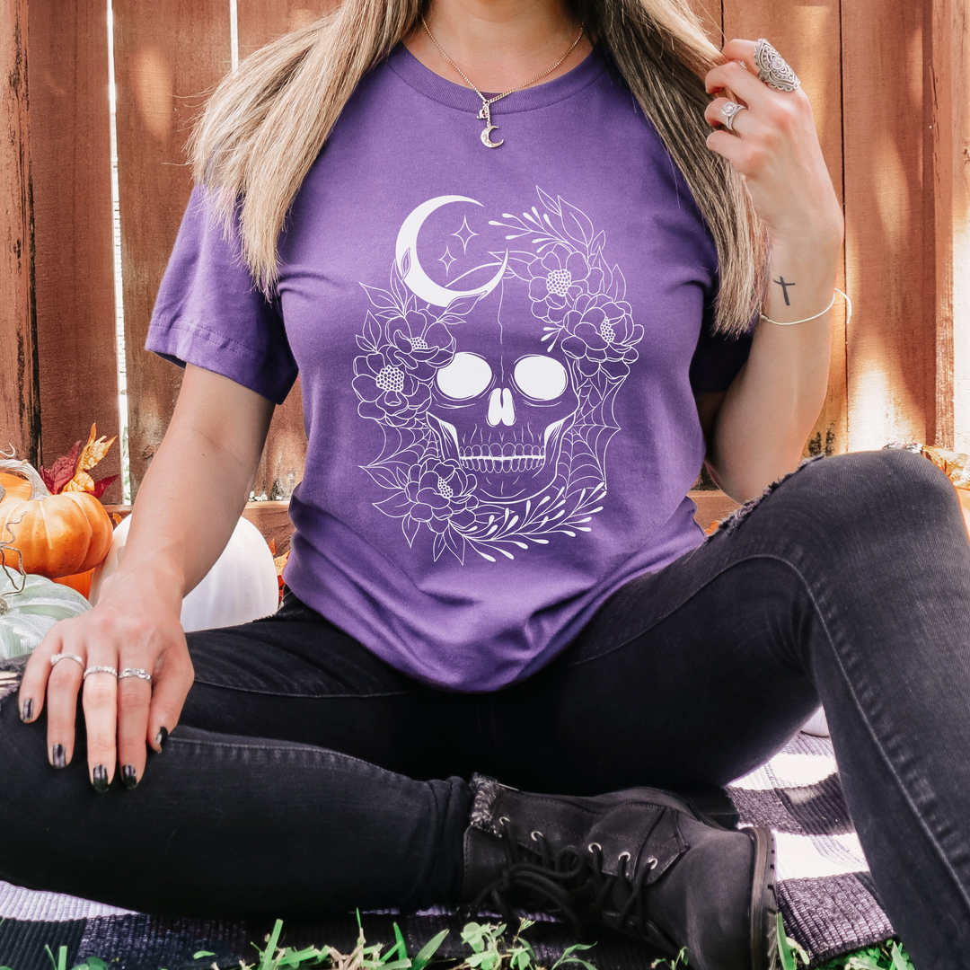 Floral Skull Heather Tee  |  White Ink