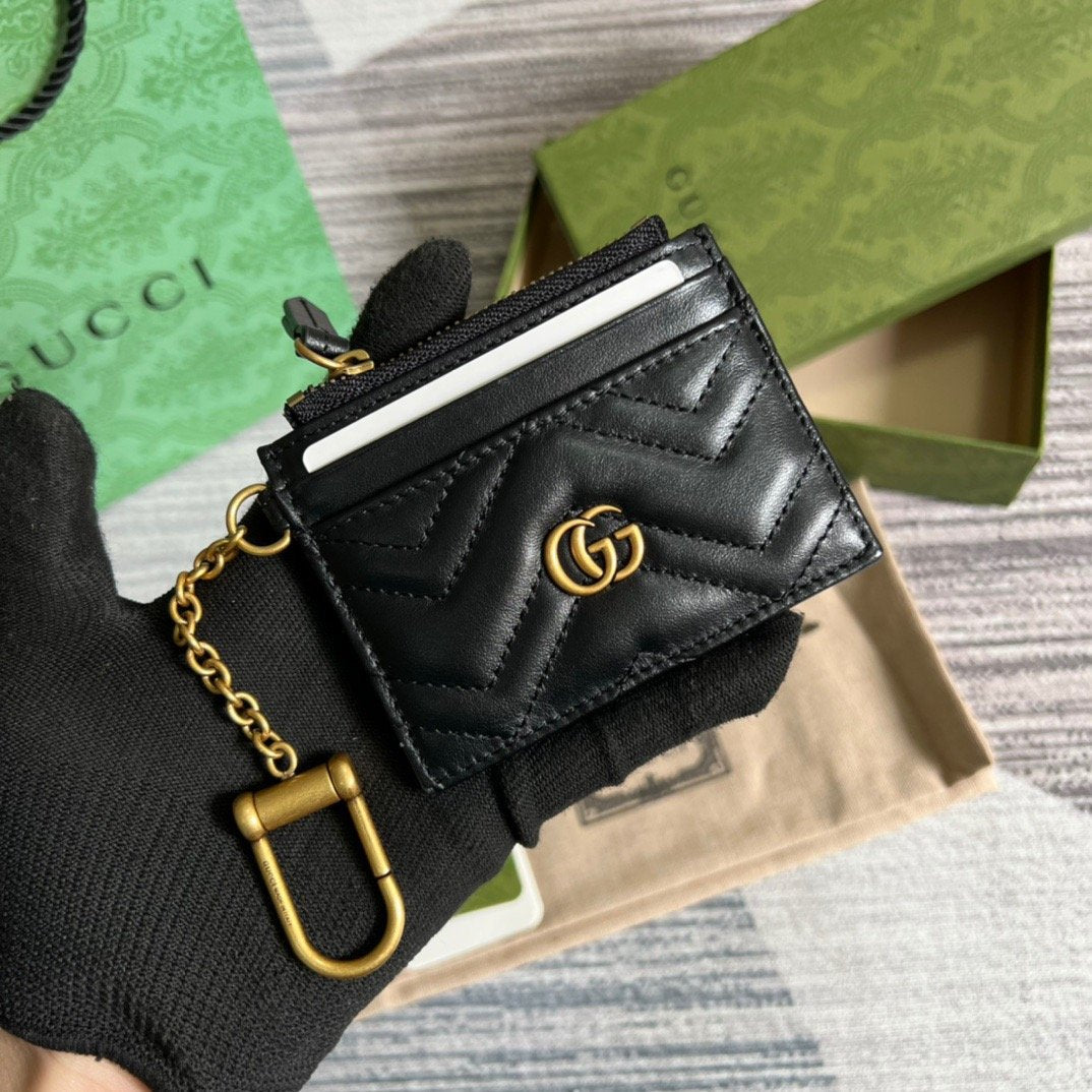 Gucci GG Marmont Keychain Wallet Black For Women‎ 627064 DTDHT 1000 3.9 in/ 10 cm